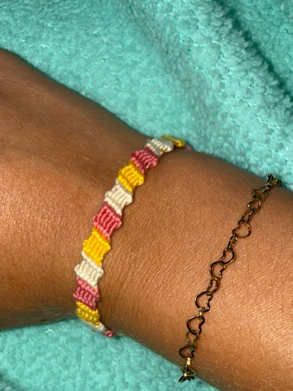Handmade Pink, Yellow & Cream Woven Friendship Bracelet by
